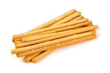 Cheese stick, Breadsticks with sesame, isolated on white background.