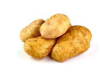 Washed potatoes, organic potato, isolated on white background.