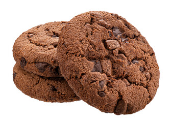 Chocolate cookies isolated on white background, full depth of field