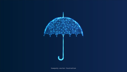 umbrella, illustration, abstract, design, vector, protection, parasol, rain, white, blue, background, isolated, geometric, concept, three-dimensional, polygonal, low, object, graphic, triangle, symbol