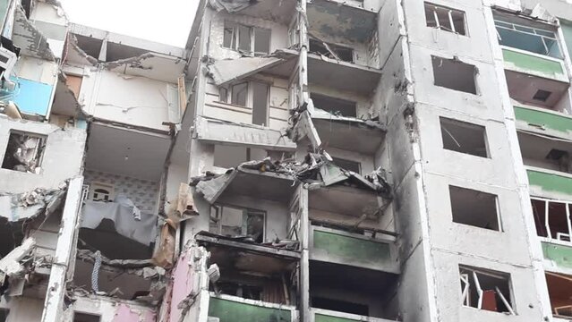 Attack of the Russian Federation in Ukraine. Result of rocket or artillery shelling of residential buildings by Russian army in ukrainian city Chernihiv near Kyiv on north of Ukraine.