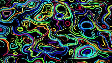 Abstract creative bg with curled lines like trails of different colors. Lines form swirling pattern like curle noise. Abstract 3d bright creative festive background. 3d render