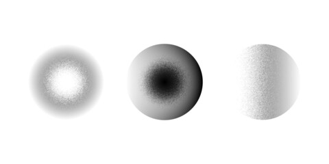 Dotwork 3D Spheres vector background. Sand grain effect. Black noise stipple dots. Abstract noise dotwork balls.