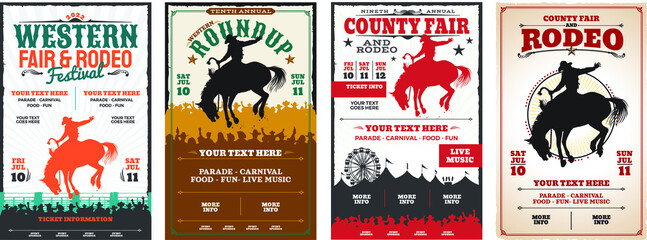 Four (4) different rodeo or county fair event posters. - obrazy, fototapety, plakaty