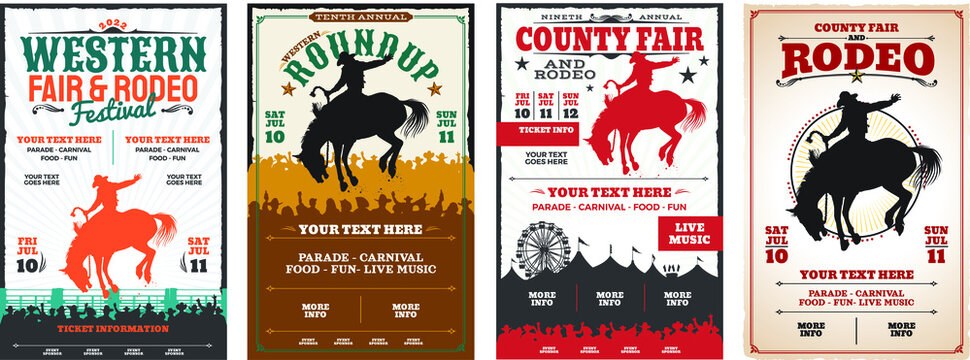 Four (4) Different Rodeo Or County Fair Event Posters.