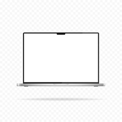 New Apple macbook pro Editorial illustration. Apple Macbook mockup with transparent screen, isolated on white background. Apple device template. Editorial illustration Rivne, Ukraine - January 9, 2022 - obrazy, fototapety, plakaty