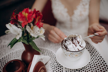 couple in love with coffee and tea for breakfast