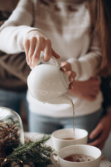 couple in love with coffee and tea for breakfast