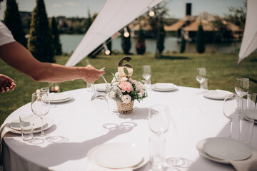 wedding table setting at a banquet