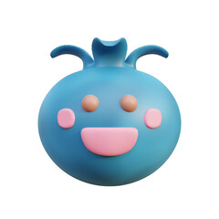 3d rendering front view cute blueberry cartoon style fruits with face expression