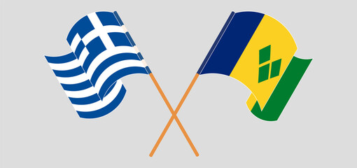 Crossed flags of Greece and Saint Vincent and the Grenadines. Official colors. Correct proportion