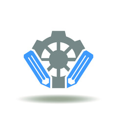 Vector illustration of cog wheel with pencil. Symbol fo customize. Icon of customization business, industry, education.