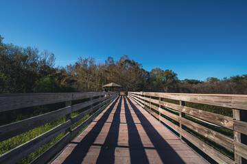 Boardwalk at Lake Lotus nature park in Altamonte Springs, a suburb of greater Orlando area in...