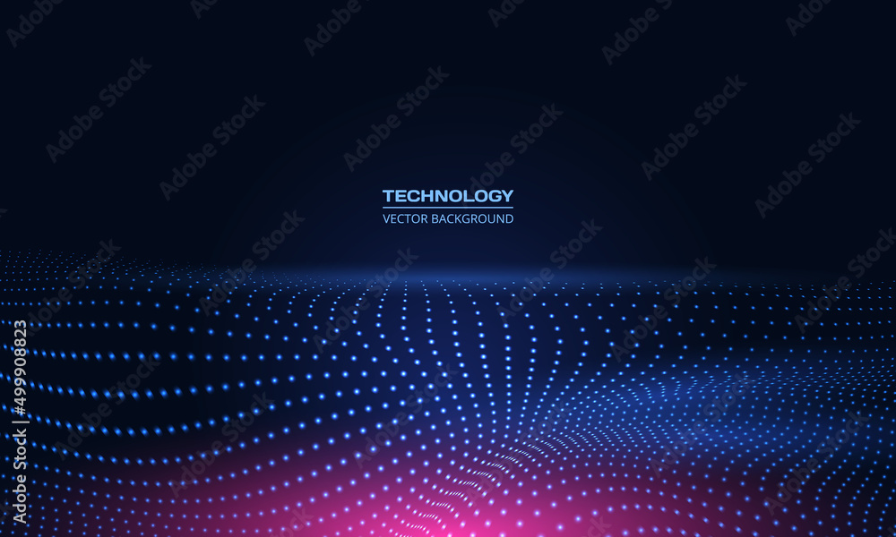 Fototapete Vector abstract technology digital wave of particles mesh background. Network illustration with particle. Artificial intelligence and big data digital technology abstract background.