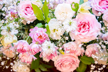 Close-up of colorful Takasago flowers at a wedding reception