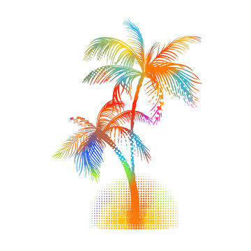 Multicolored palm tree. Vector illustration