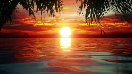 Ocean Sunset with Birds and Ships - Loop Sea Ocean Landscape Background