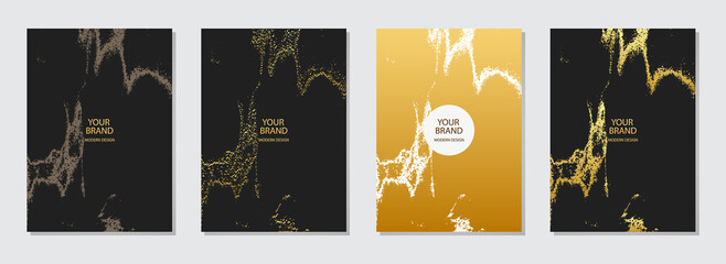 Fototapeta premium Cover design set. Grunge golden marble texture with cracks. Geometric backgrounds. Collection of vertical templates for brochure, catalog, book, poster, flyer, invitation, grunge poster.