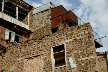 Kubachi, Republic of Dagestan, Russia - August 21, 2021: View of Kubachi, ancient mountain village, in Dagestan mountains.
