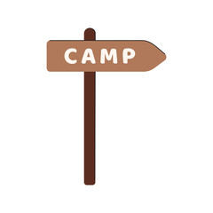 Wooden signpost camping vector flat Illustration. Camping element.