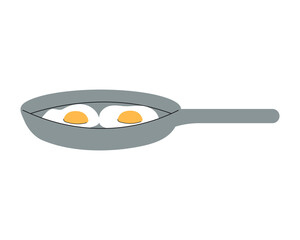 Fried eggs on a frying pan vector illustration. Camping equipment.