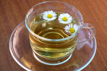 Cup of herbal tea of a chamomile