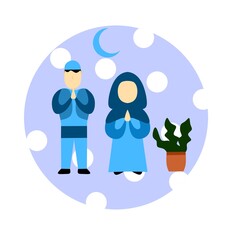 Muslim graphic vector illustration. Design of people celebrating holidays. Perfect for logo and poster designs.