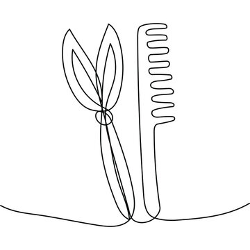 recommend clip art: Continuous one line drawing of scissors and comb. Concept for barbershop, hairdressing salon. Vector illustration