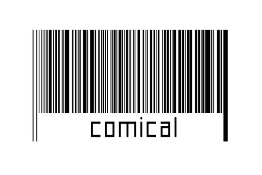Barcode on white background with inscription comical below