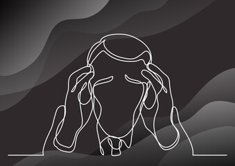 continuous line drawing of person dealing with mental issues depression anxiety