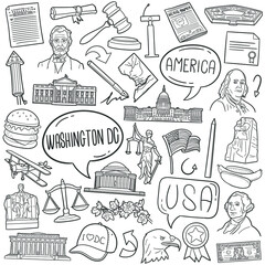 Washington, DC, USA Doodle Icons. Hand Made Line Art. United States Clipart Logotype Symbol Design. © josepperianes