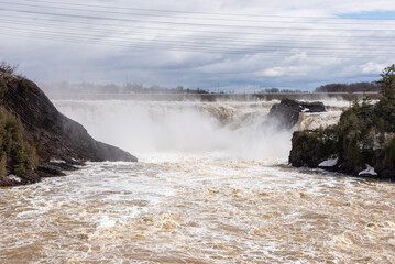 In the springtime, the waterfalls Chaudiere at the park of the Chaudiere River in Levis