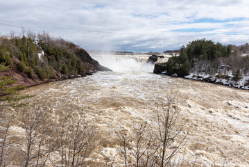In the springtime, the waterfalls Chaudiere at the park of the Chaudiere River in Levis