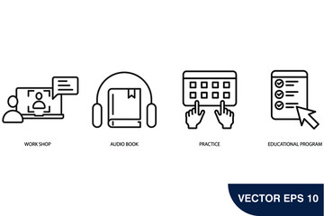 Online training icons set . Online training  pack symbol vector elements for infographic web