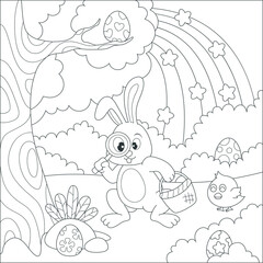 coloring rabbit searching an egg