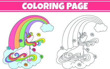 coloring unicorn sitting on the cloud