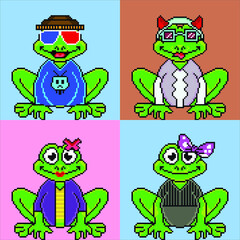 pixel art frog with different traits