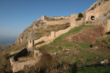 The impressive walls of the Acrocorinth, built on steep hills