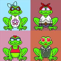 pixel art frog with different traits