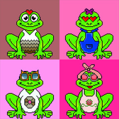 pixel art frog with different traits