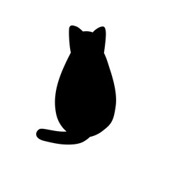 シンプルなネコの後ろ姿のイラスト素材　モノクロ　スリム