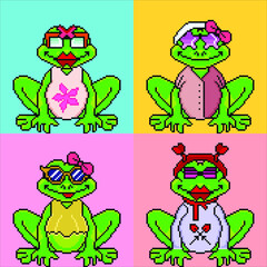 pixel art frog with different traits
