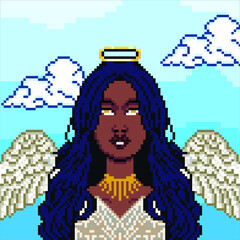 pixel art woman in robot outfit