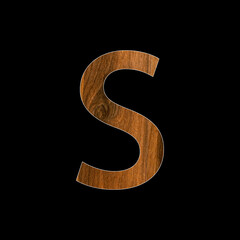 Letter s in wood texture - black background