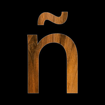 lowercase letter ñ - wood texture - black background