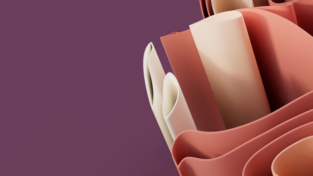 Pink and Purple 3D Waves form a Multicolored abstract background. 3D Render with copy-space.  