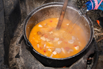stew with meat and bay leaves and vegetables, specialty from Romania