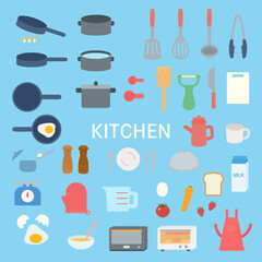 シンプルでかわいいキッチン用品のイラストセット