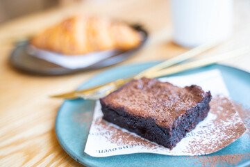 sweet chocolate brownies serve in cafe