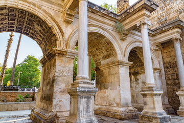 Awesome view of Hadrian's Gate (Uckapilar) in Antalya, Turkey